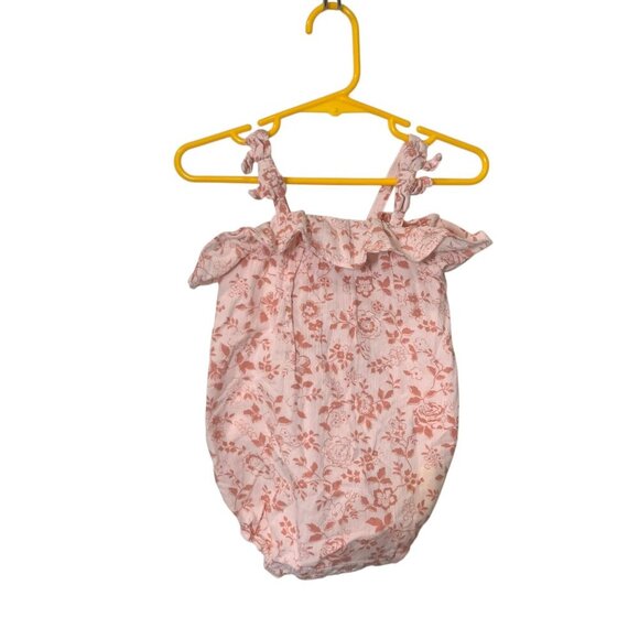 Baby Girls Floral Pink Ruffled Romper 12-24 Months Janie And Jack 100% Cotton Li - Picture 1 of 5